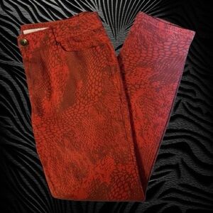 DKNY Red and Black Animal Print Denim Jegging Jeans Size 12